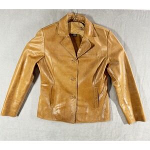 Vtg Mossimo 100% Leather Womens Brown Honey‎ Jacket Size Medium